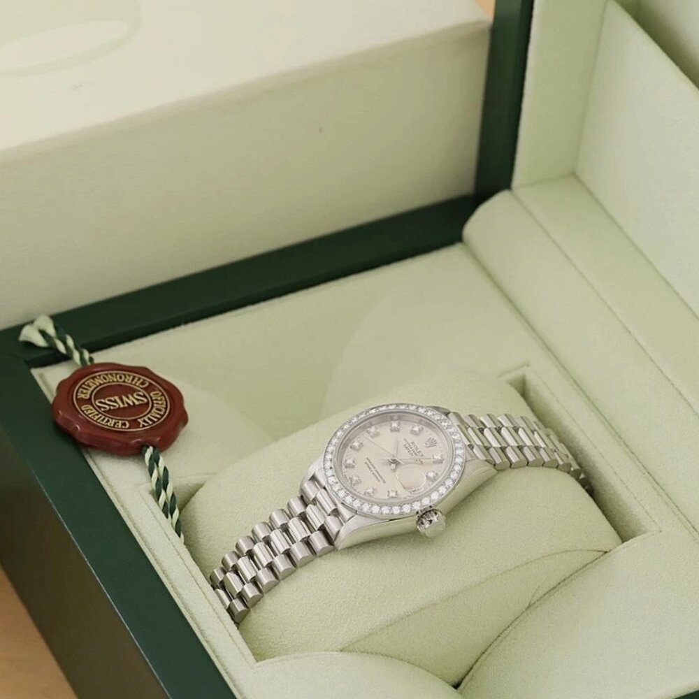 MINT Rolex Ladies President Silver Original Diamond Bezel Watch